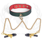 Vegan Collar and Nipple Clamps Stimulation